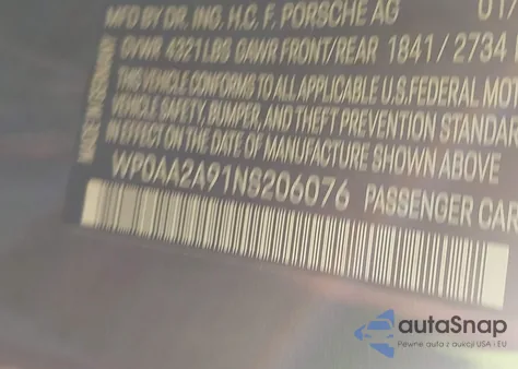 2022 Porsche 911 Carrera/Carrera 4 z USA, uszkodzony, nr VIN WP0AA2A91NS206076
